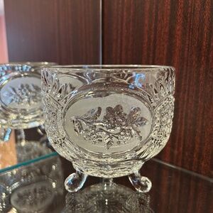Vintage Heavy Crystal 3 Footed Candy Bowl Floral Pattern